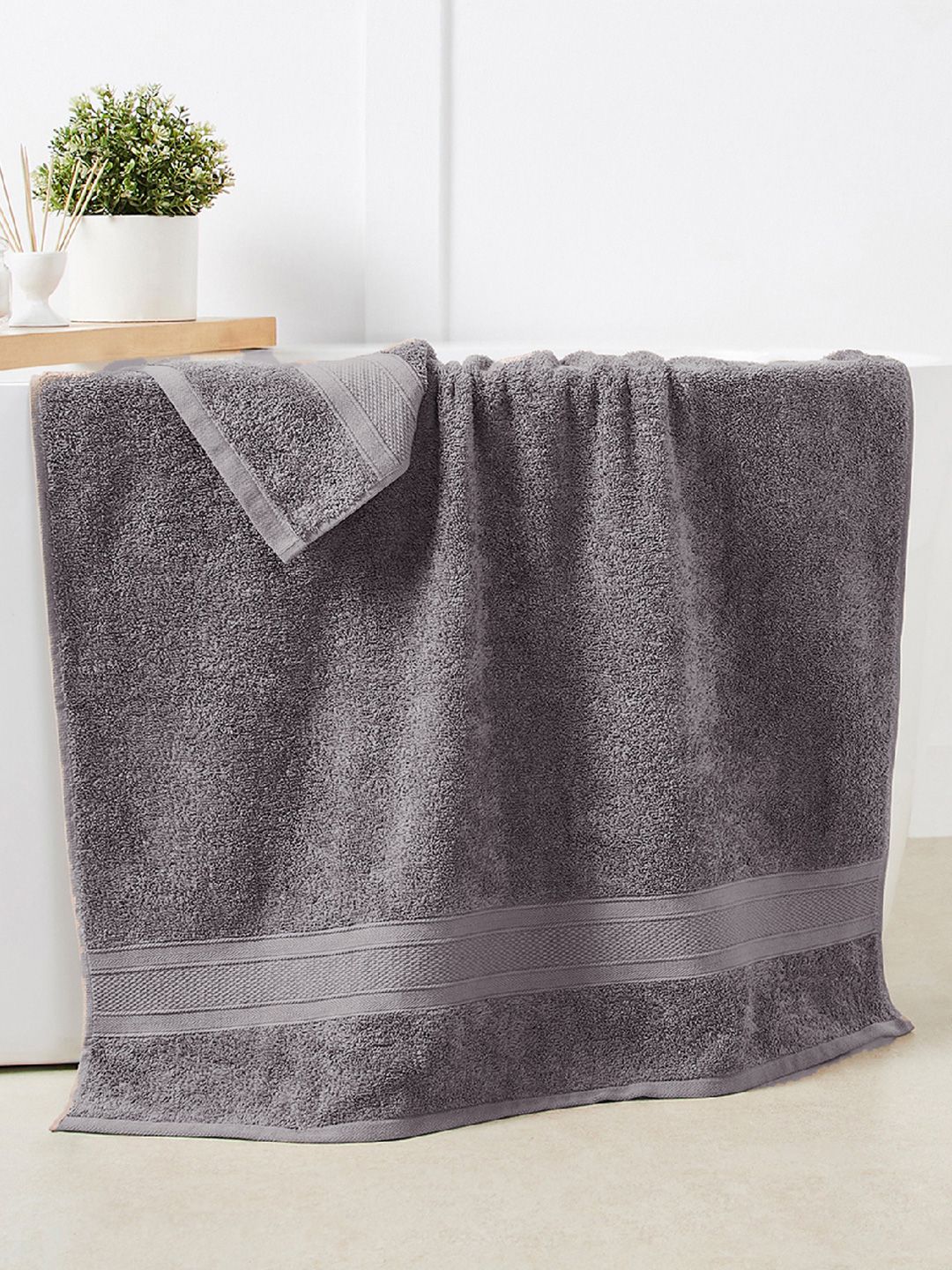 MYTRIDENT Charcoal Grey 2 Pcs Solid 500 GSM Bath Towel Set