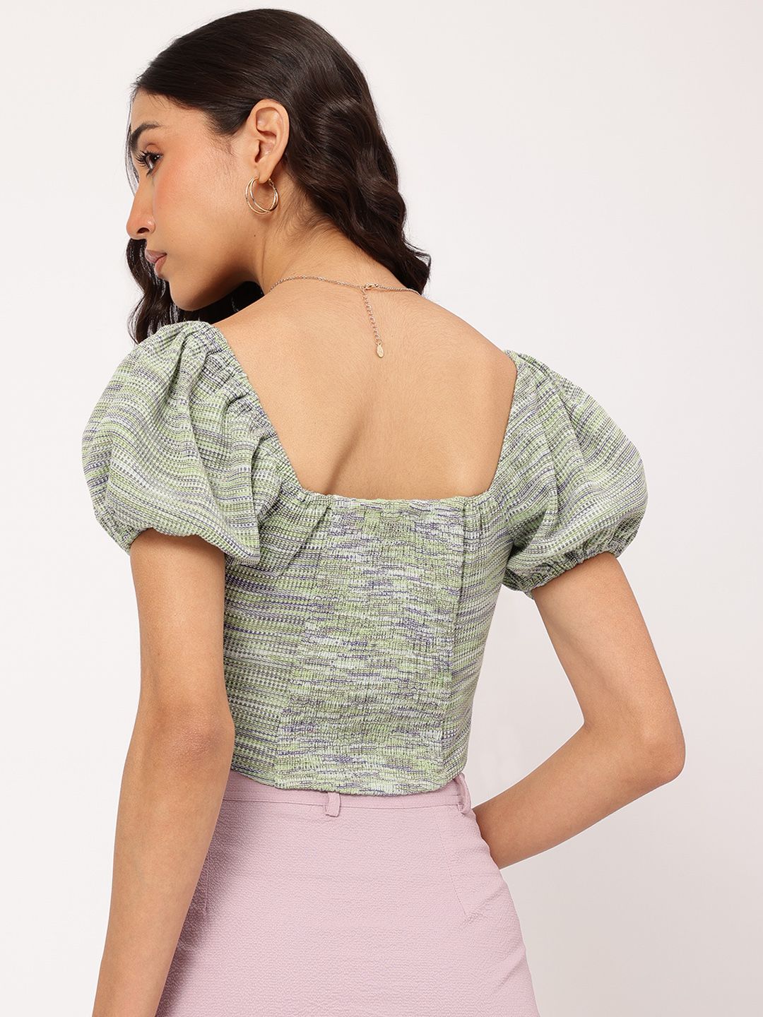 DressBerry Minimalist Muse Textured Knit Smocked Crop Top