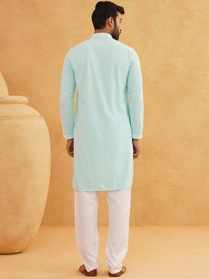 SOJANYA Geometric Embroidered Regular Pure Cotton Straight Kurta With Churidar