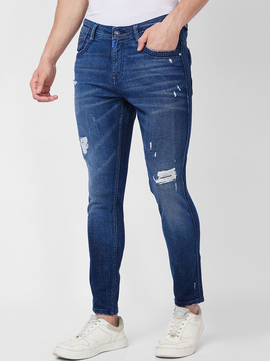 SPYKAR Men Tapered Fit Mildly Distressed Heavy Fade Cotton Stretchable Jeans