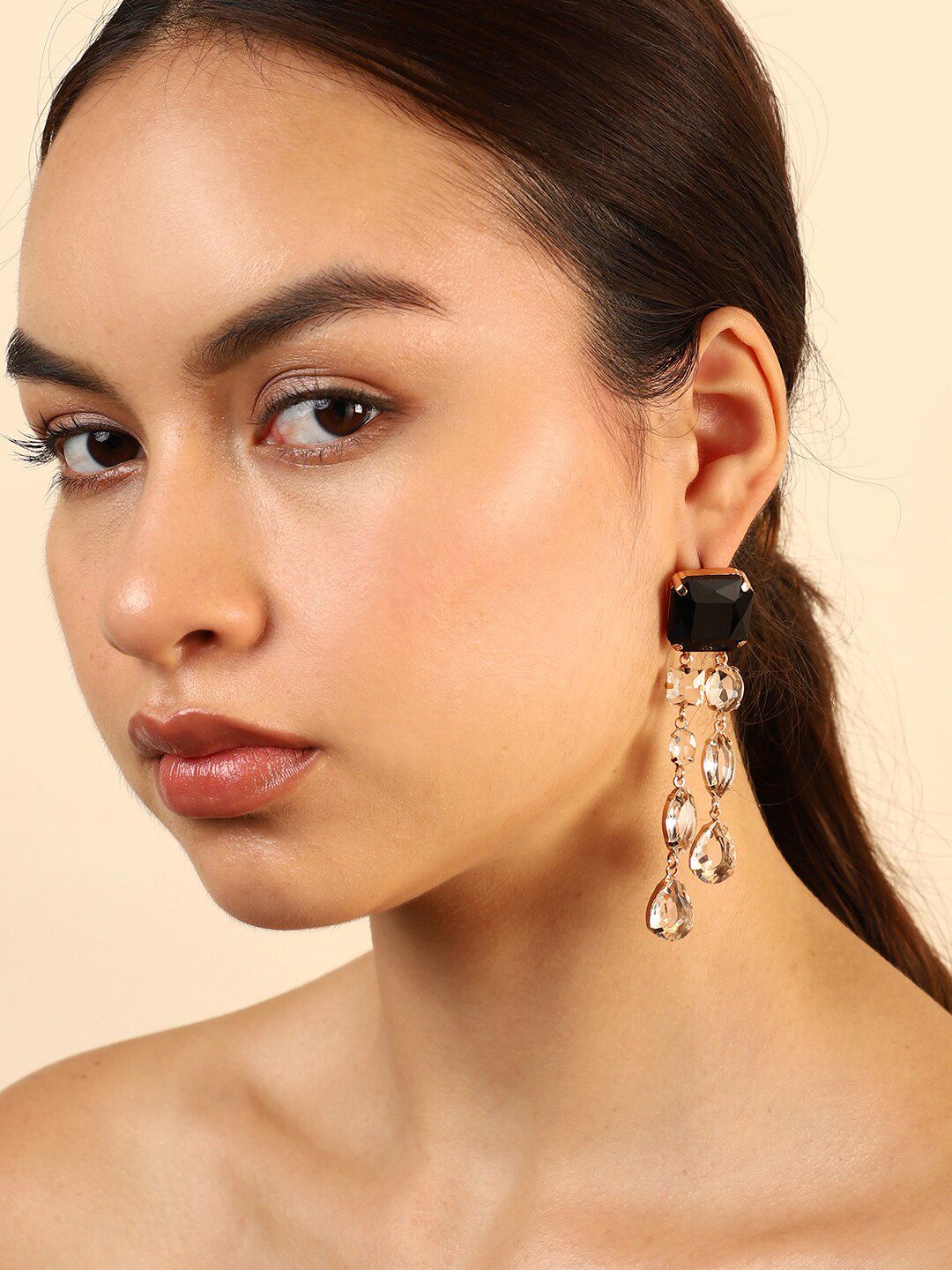 SOHI Gold-Plated Contemporary Drop Earrings