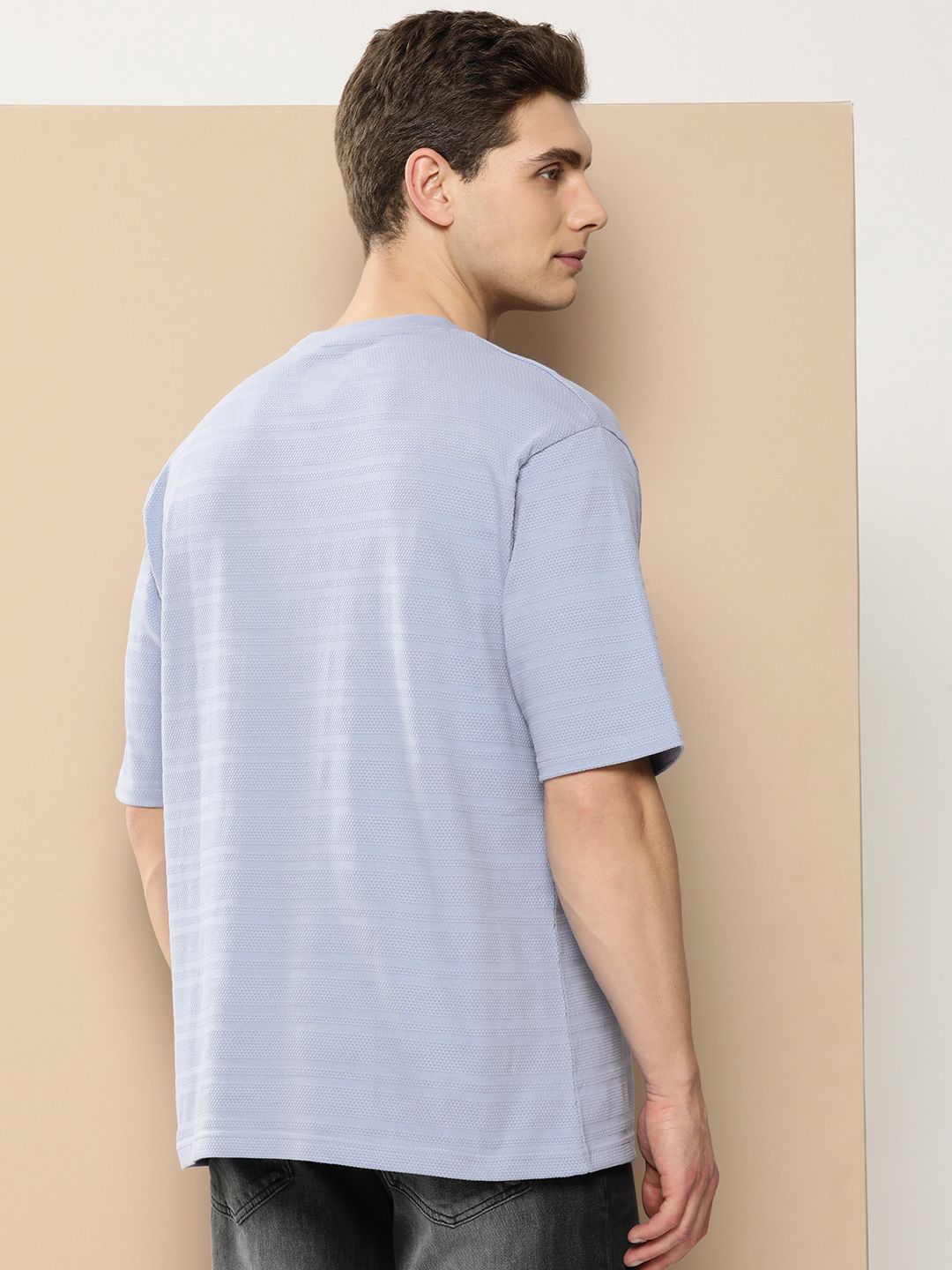 Difference of Opinion Men Self Design Applique Oversized T-shirt