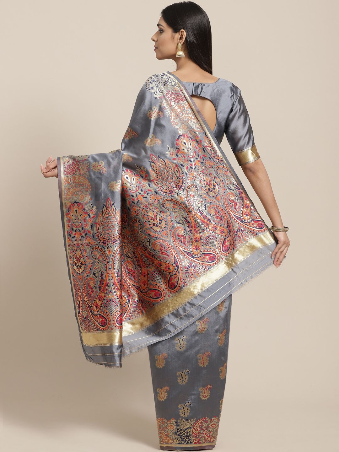 Saree mall Grey & Golden Woven Design Banarasi Saree