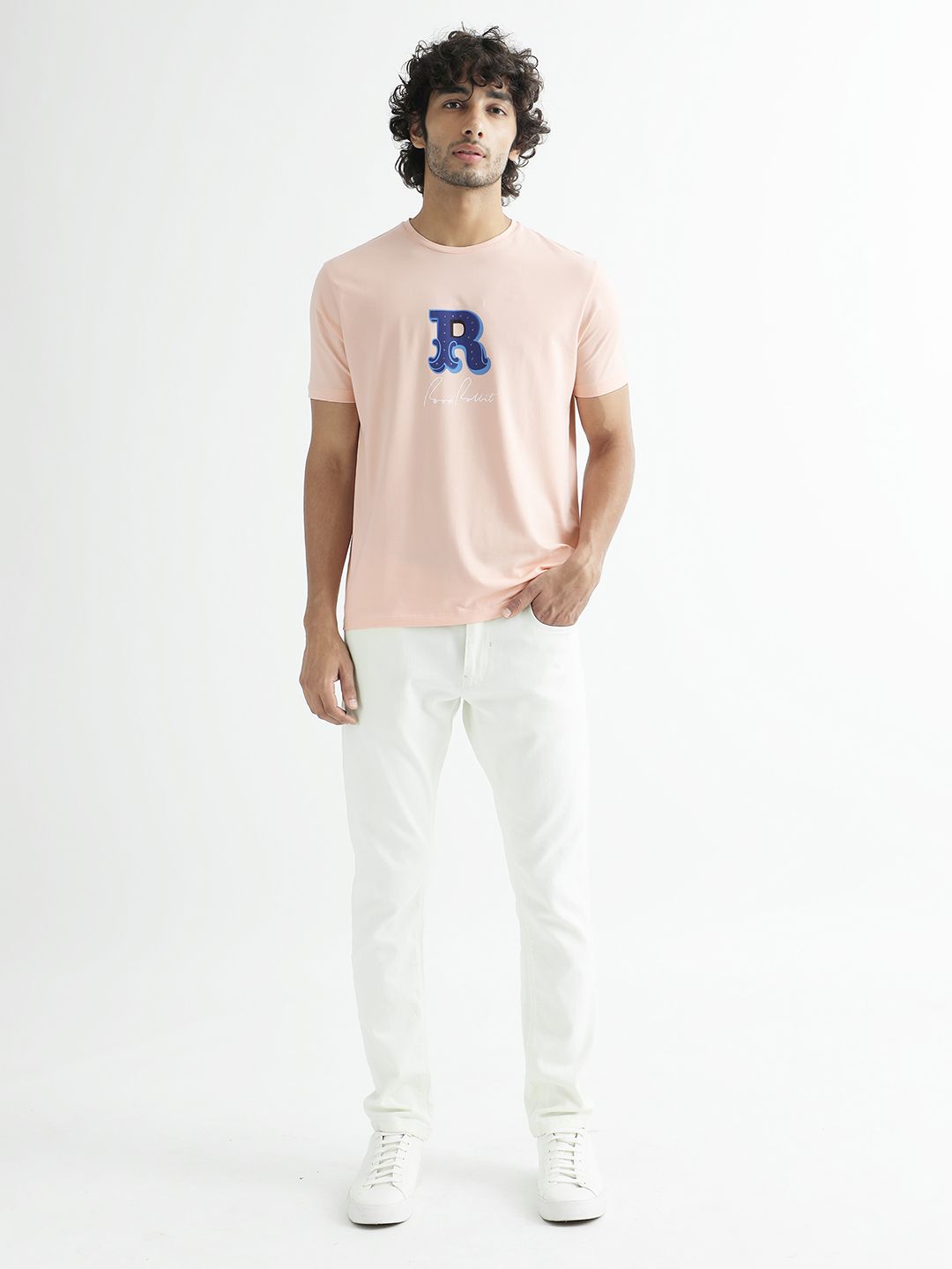 RARE RABBIT Men Hew Typography Printed Cotton Slim Fit T-Shirt
