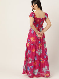DressBerry Floral Print Smocked Tiered Maxi Dress