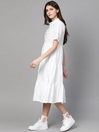SASSAFRAS White Tiered Cotton Shirt Dress