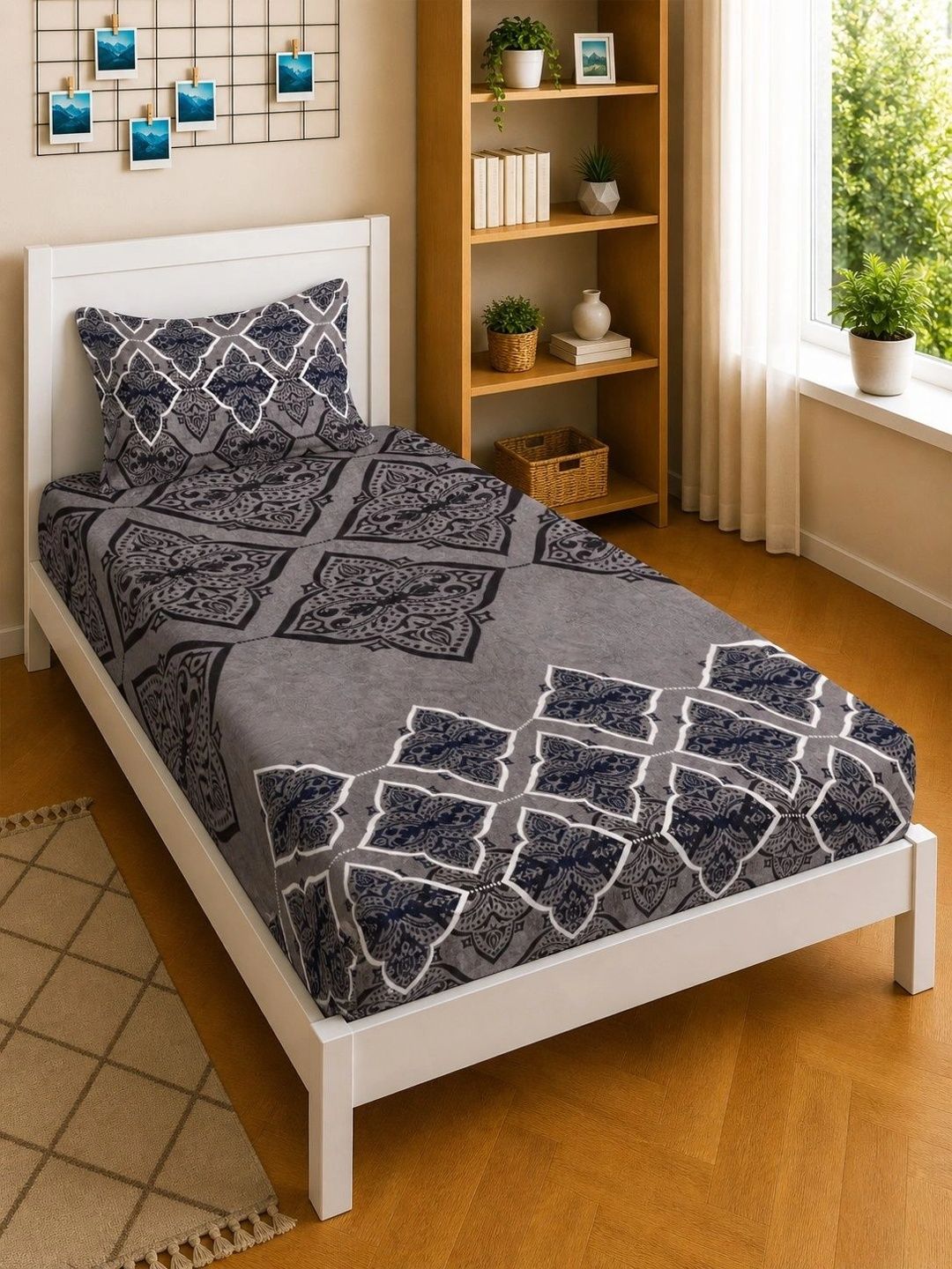 Moda Rapido X KLOTTHE Geometric 300 TC Woolen Single Bedsheet & 1 Pillow Cover-225X150 cm