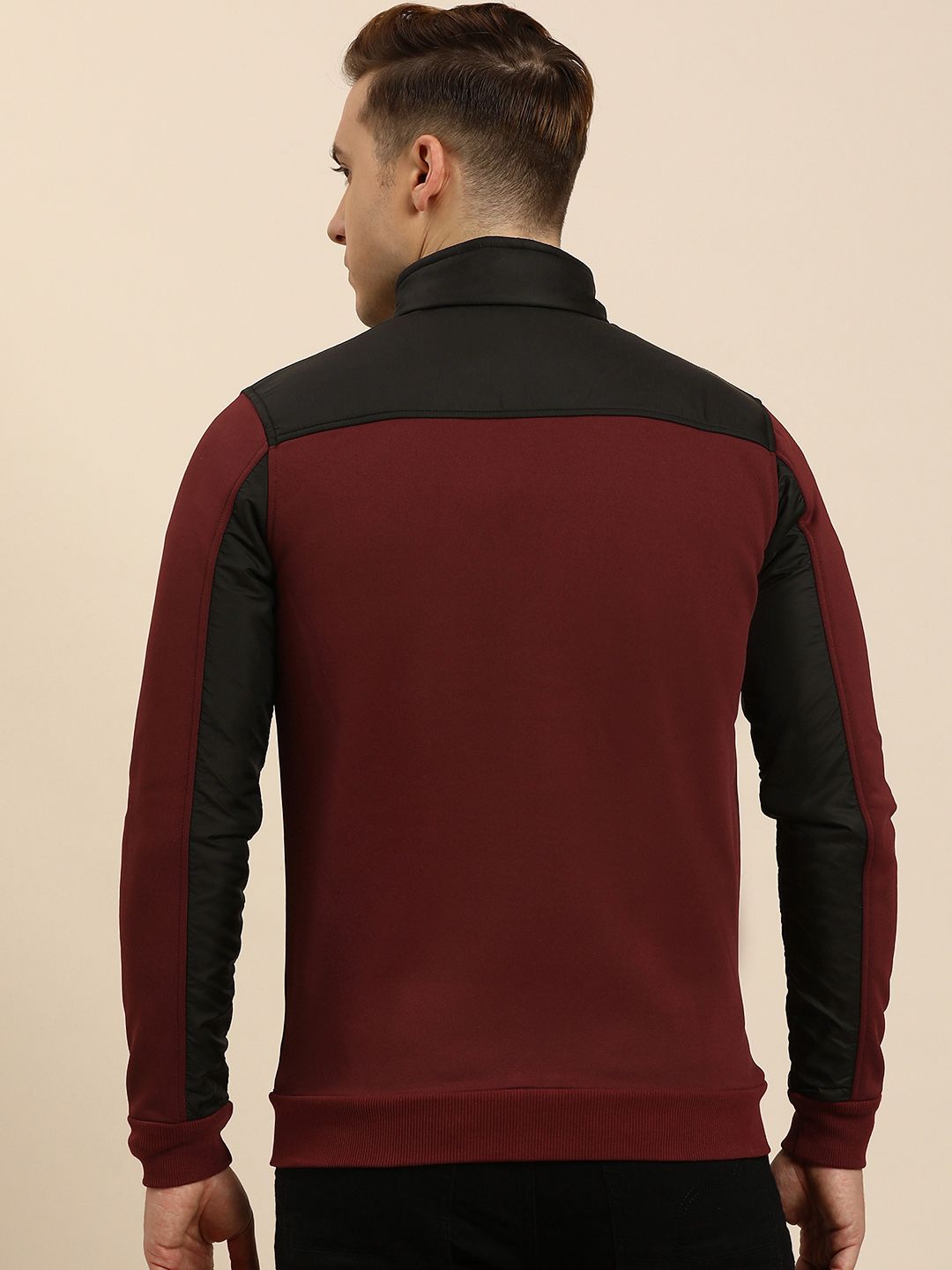 Being Human Men Colourblocked Mock-Collar Front-Open Sweatshirt