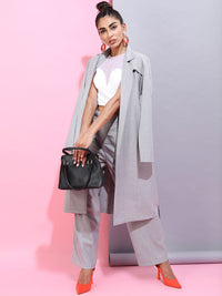Tokyo Talkies Women Grey Solid Longline Trench Coat