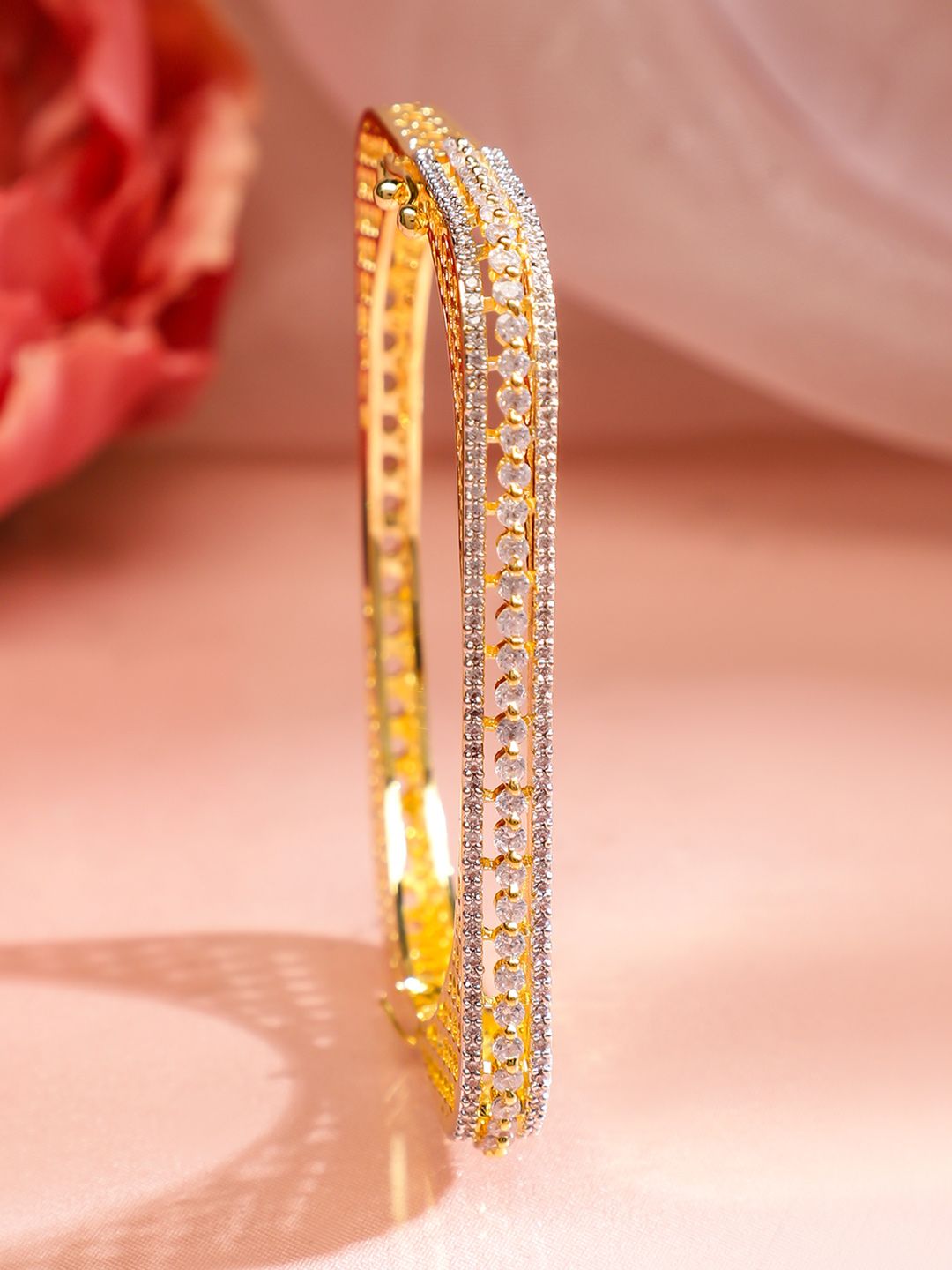 Rubans Brass Cubic Zirconia Gold-Plated Bangle-Style Bracelet