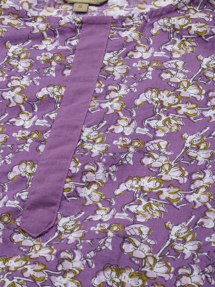 Anouk Women Lavender Floral Printed Regular Pure Cotton Kurta with Trousers