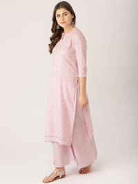 Libas Women Pink & Silver Printed Kurta with Palazzos & Dupatta
