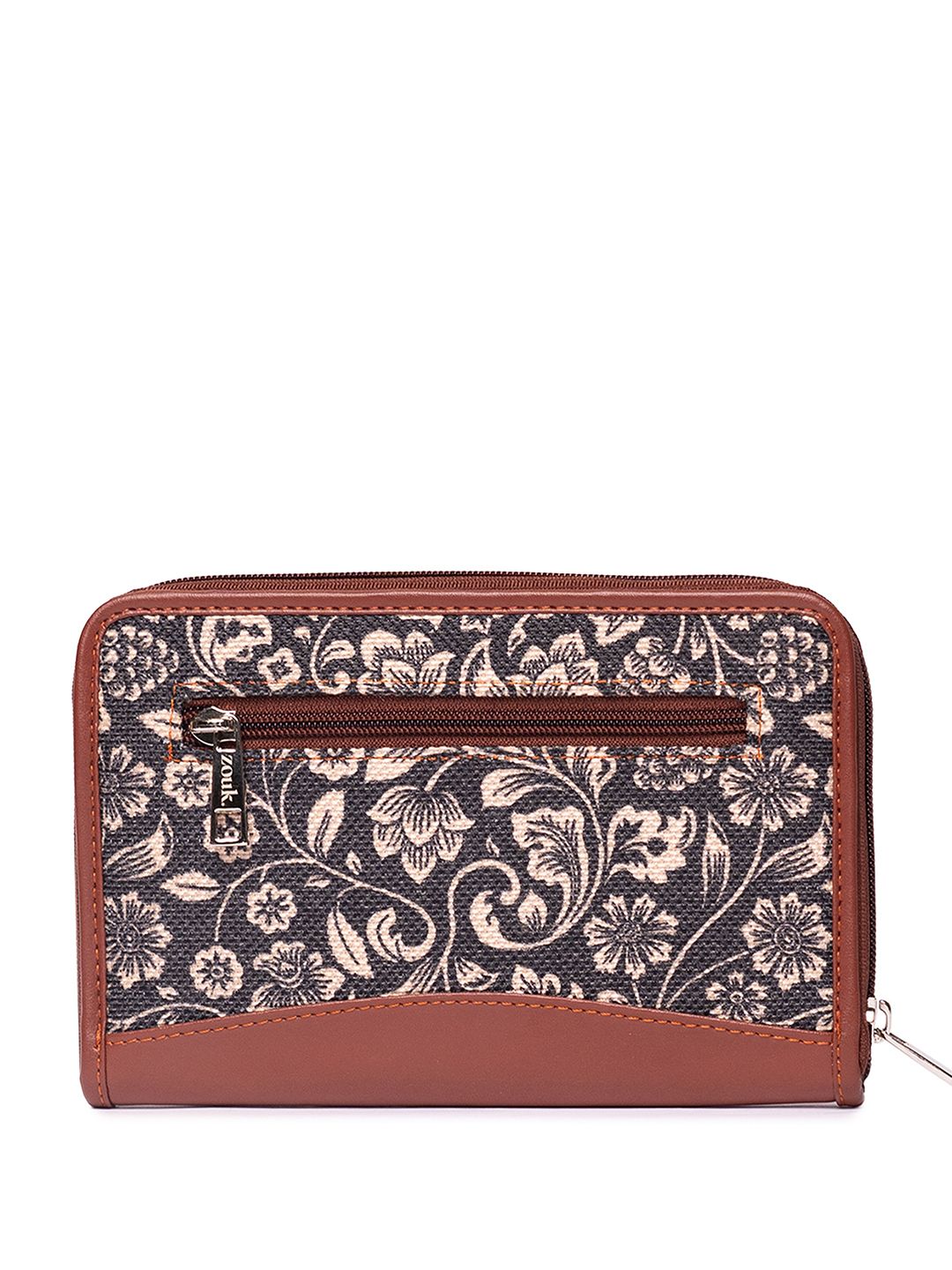 ZOUK Women Brown & Beige Printed Vegan Leather Zip Around Sustainable Wallet