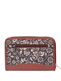 ZOUK Women Brown & Beige Printed Vegan Leather Zip Around Sustainable Wallet