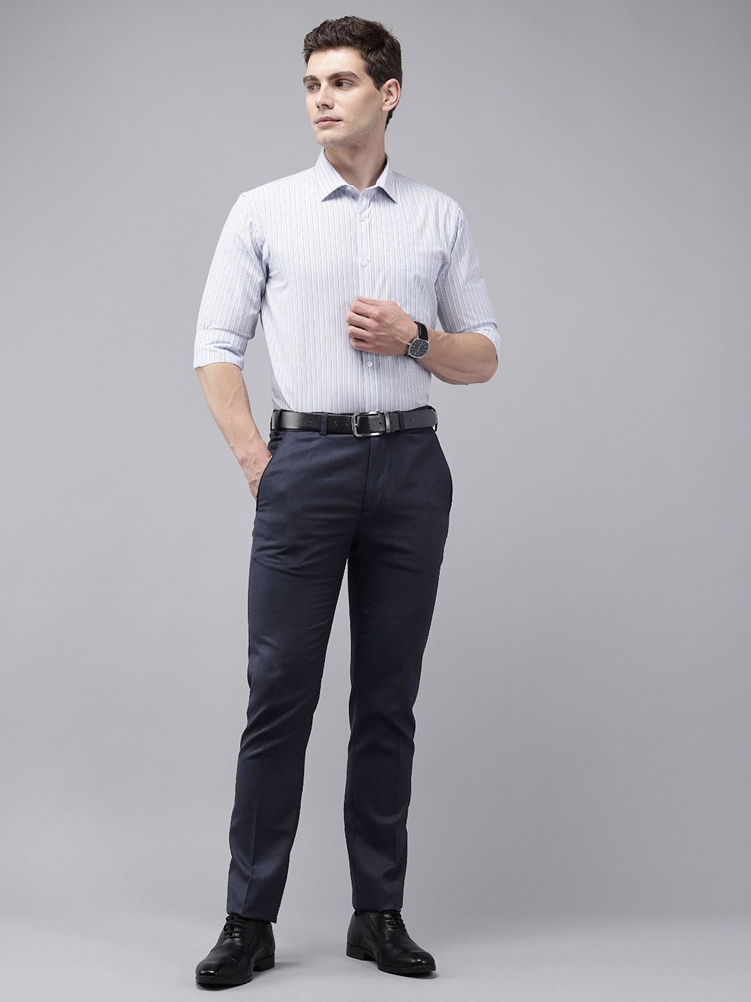 Park Avenue Men Textured Slim Fit Formal Trousers