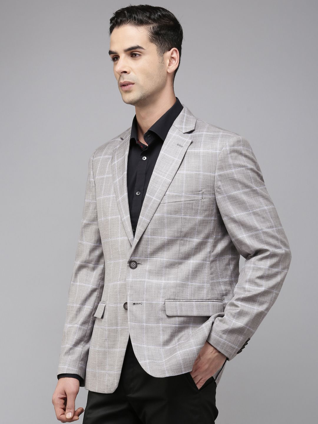 Park Avenue Checked Regular Fit Single-Breasted Formal Blazer