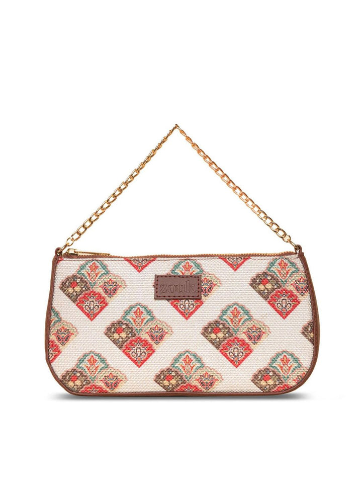 ZOUK Ethnic Motifs Printed Bowling Baguette Bag Handbags