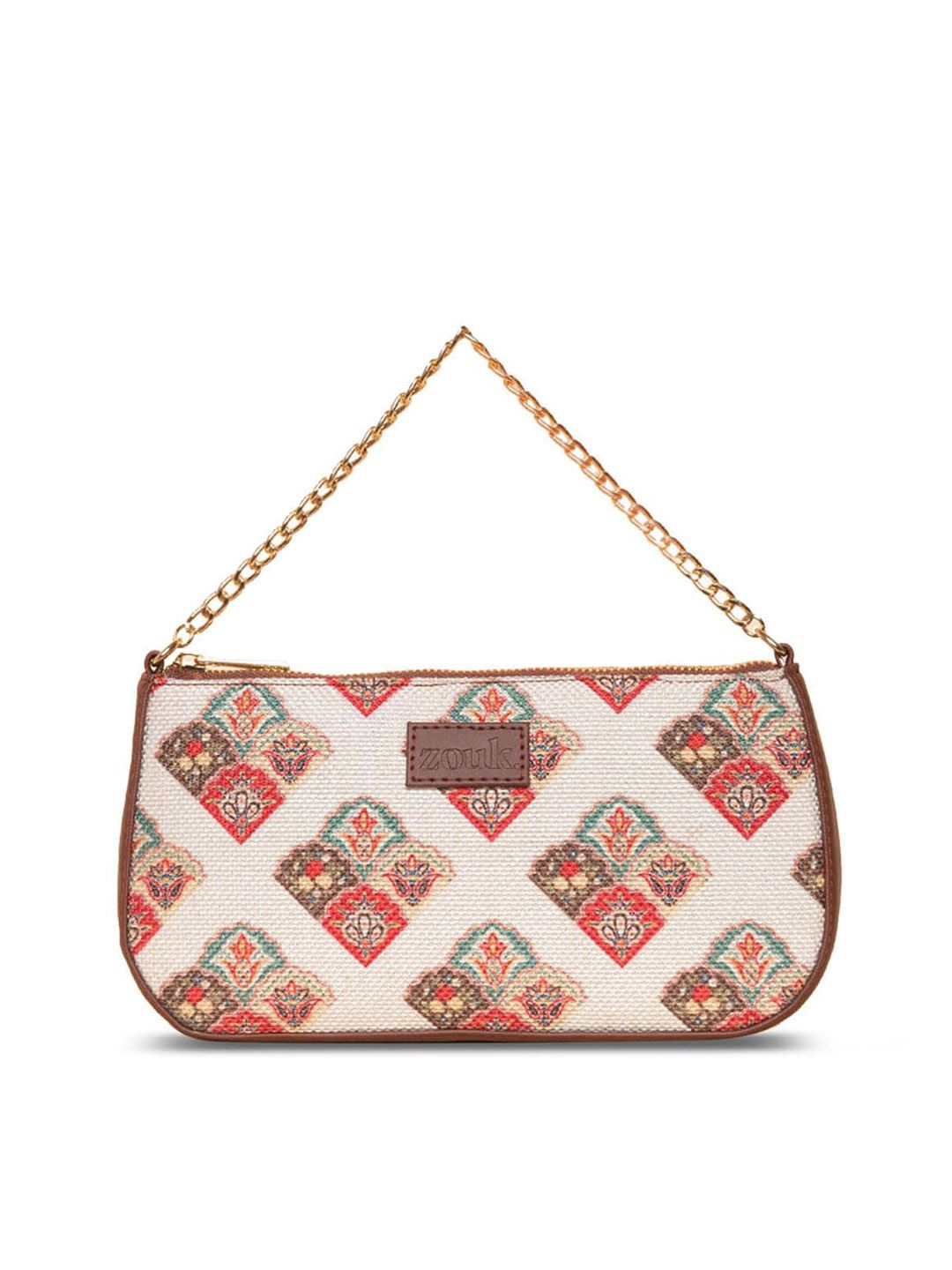 ZOUK Ethnic Motifs Printed Bowling Baguette Bag Handbags