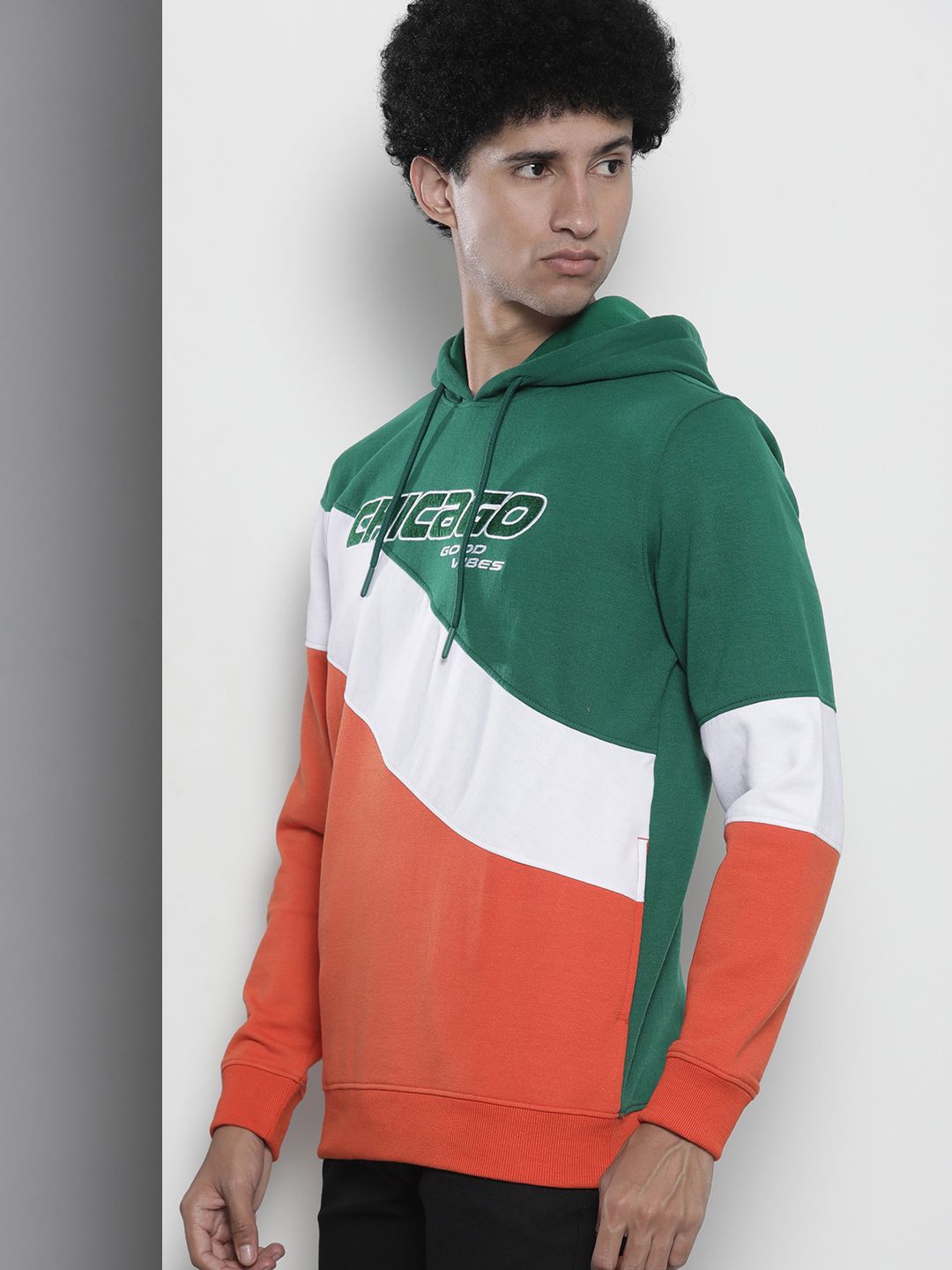 The Indian Garage Co Men Green & Orange Striped Hooded Sweatshirt