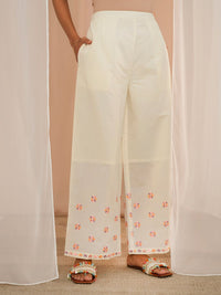 Libas Floral Embroidered Thread Work Pure Cotton Kurta With Palazzos & Dupatta