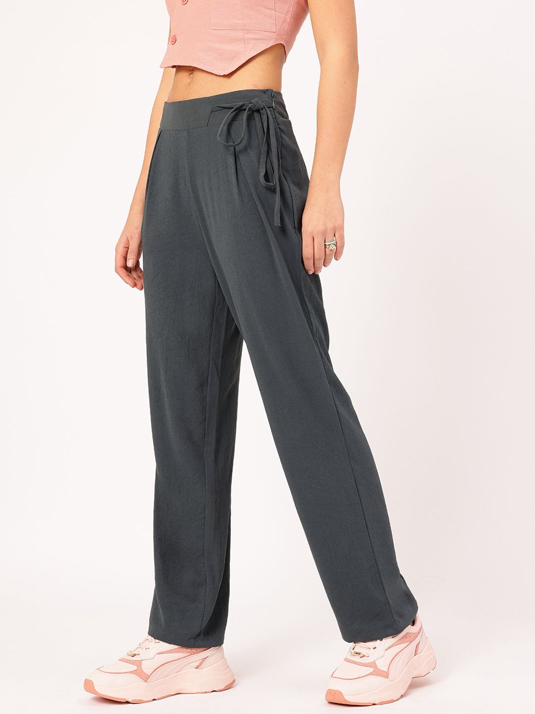 DressBerry Women Tie-Up Twist Crinkled Trousers