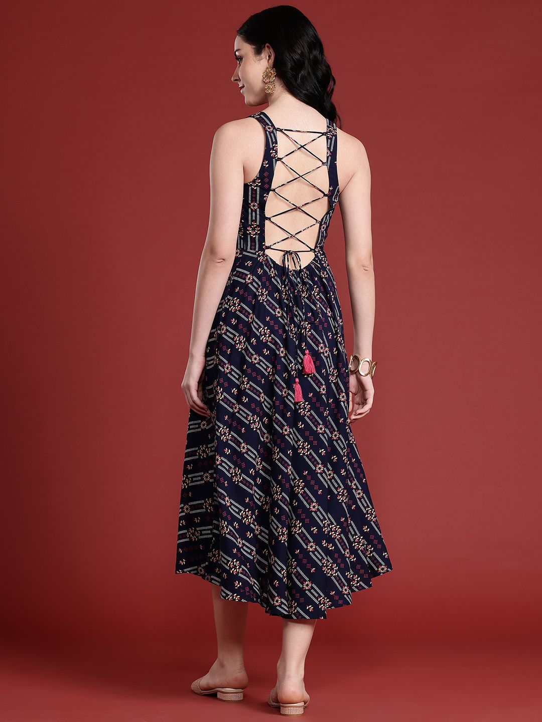 Anouk Floral Printed Styled Back A-Line Ethnic Dress