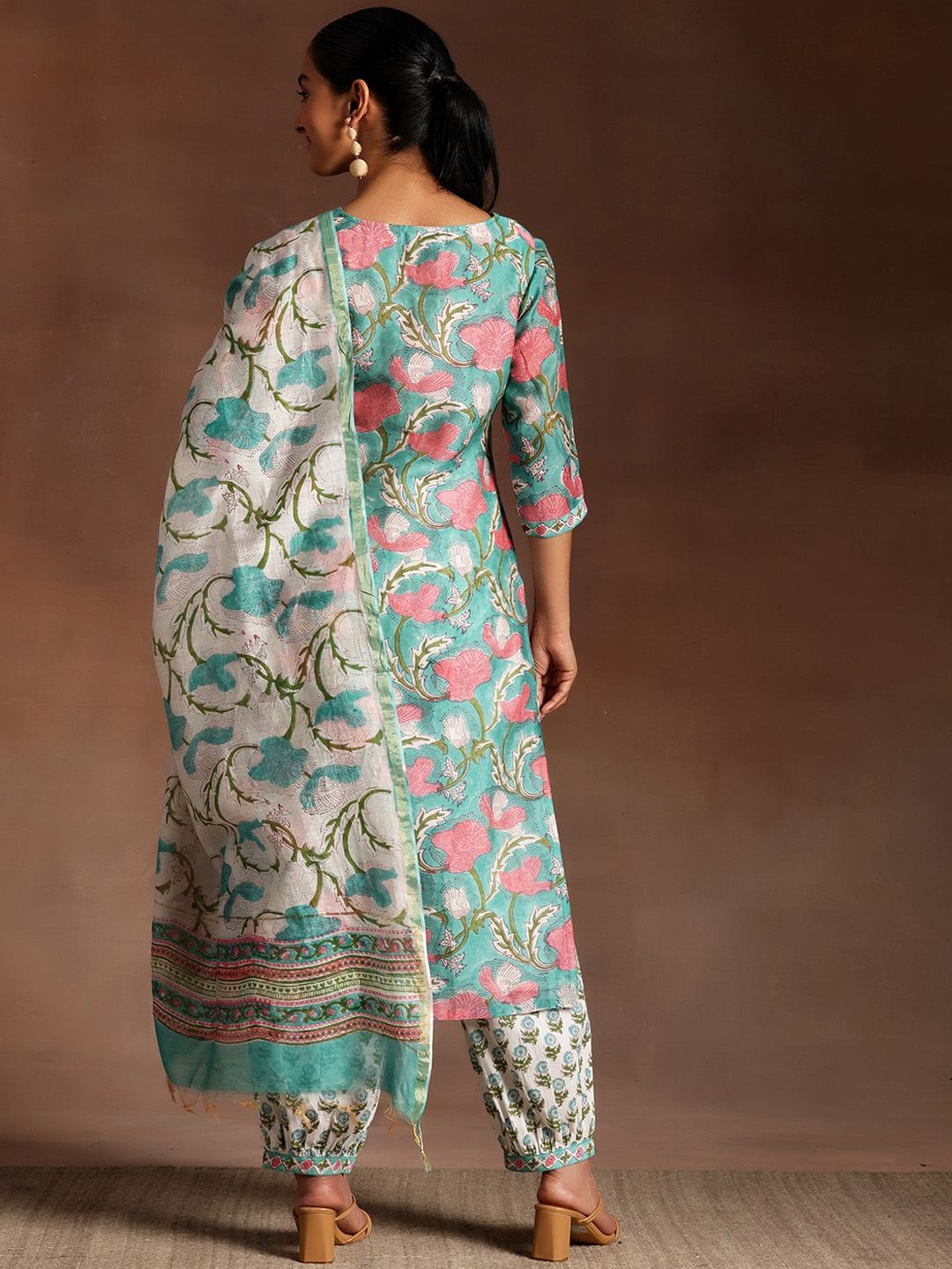 Libas Floral Printed Regular Beads and Stones Pure Cotton Kurta with Salwar & Dupatta