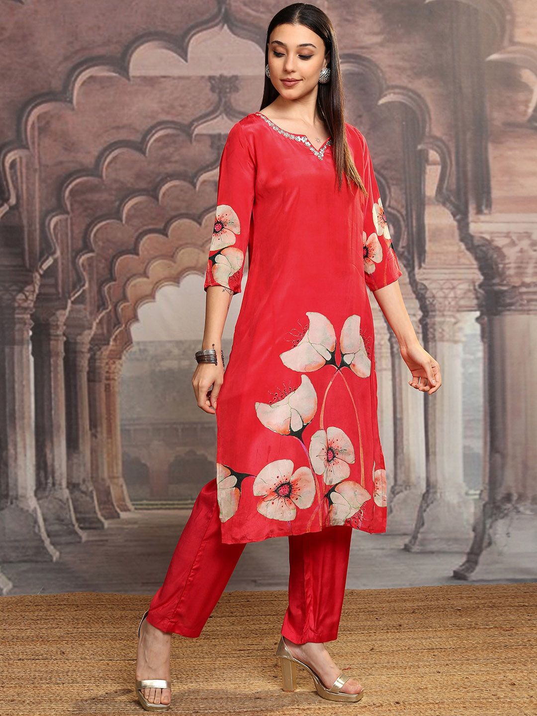 Vishudh Women Floral Printed Regular Pure Cotton Kurta with Trousers & Dupatta