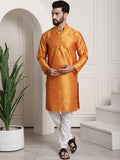 SOJANYA Men Orange & White Ethnic Motifs Printed Regular Kurta with Churidar