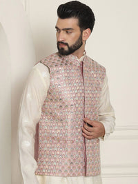 SOJANYA Jaket Tenun Nehru Bersulam