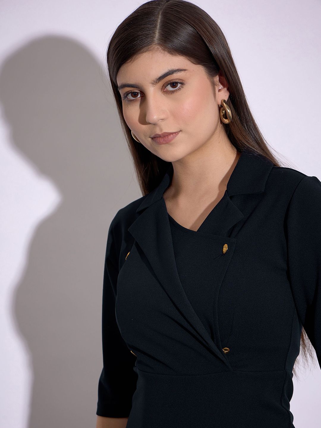 SASSAFRAS worklyf Shirt Collar Gathered Detail Formal Sheath Dress
