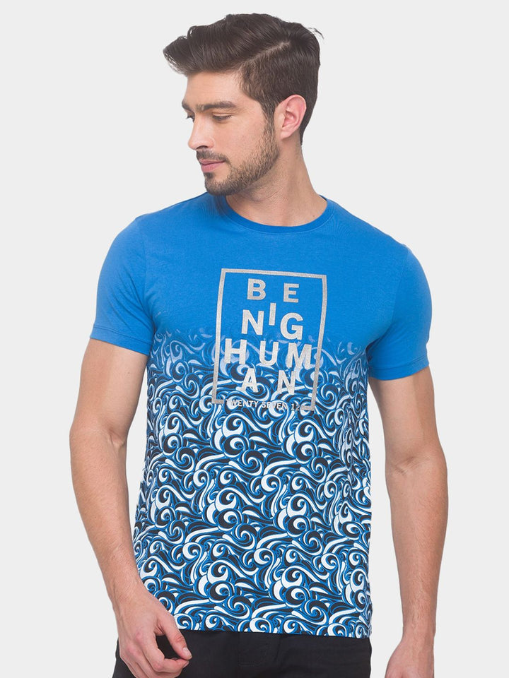 Being Human Men Blue Floral Printed Pure Cotton T-shirt