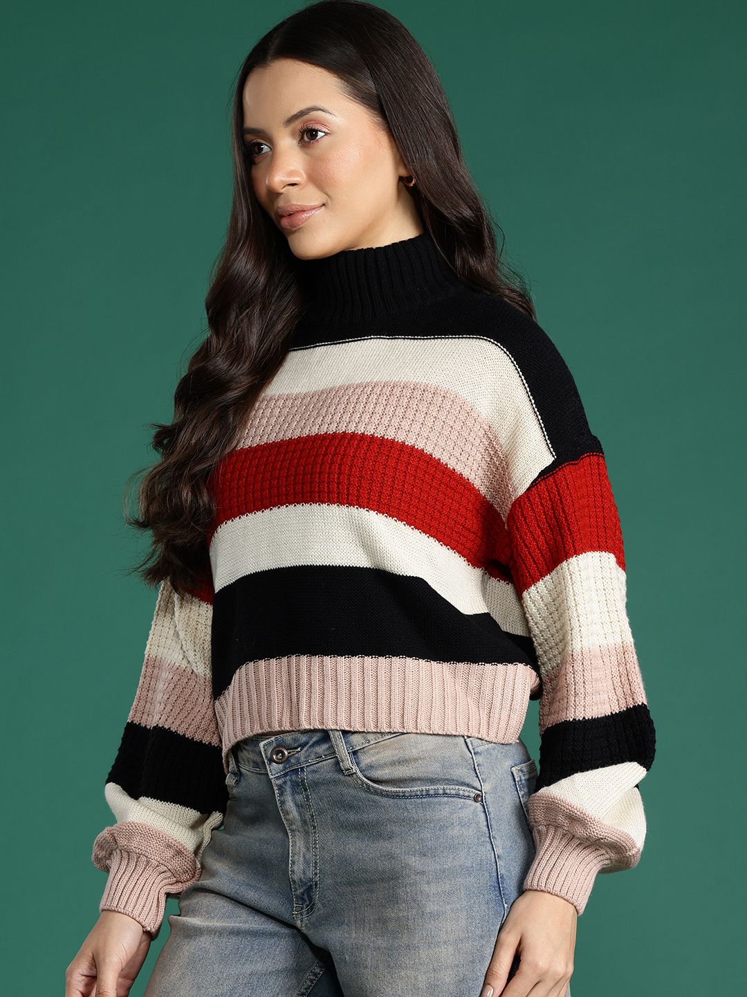 DressBerry Turtle Neck Striped Pullover