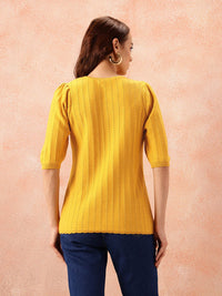 all about you Open Knit Puff Sleeve Top