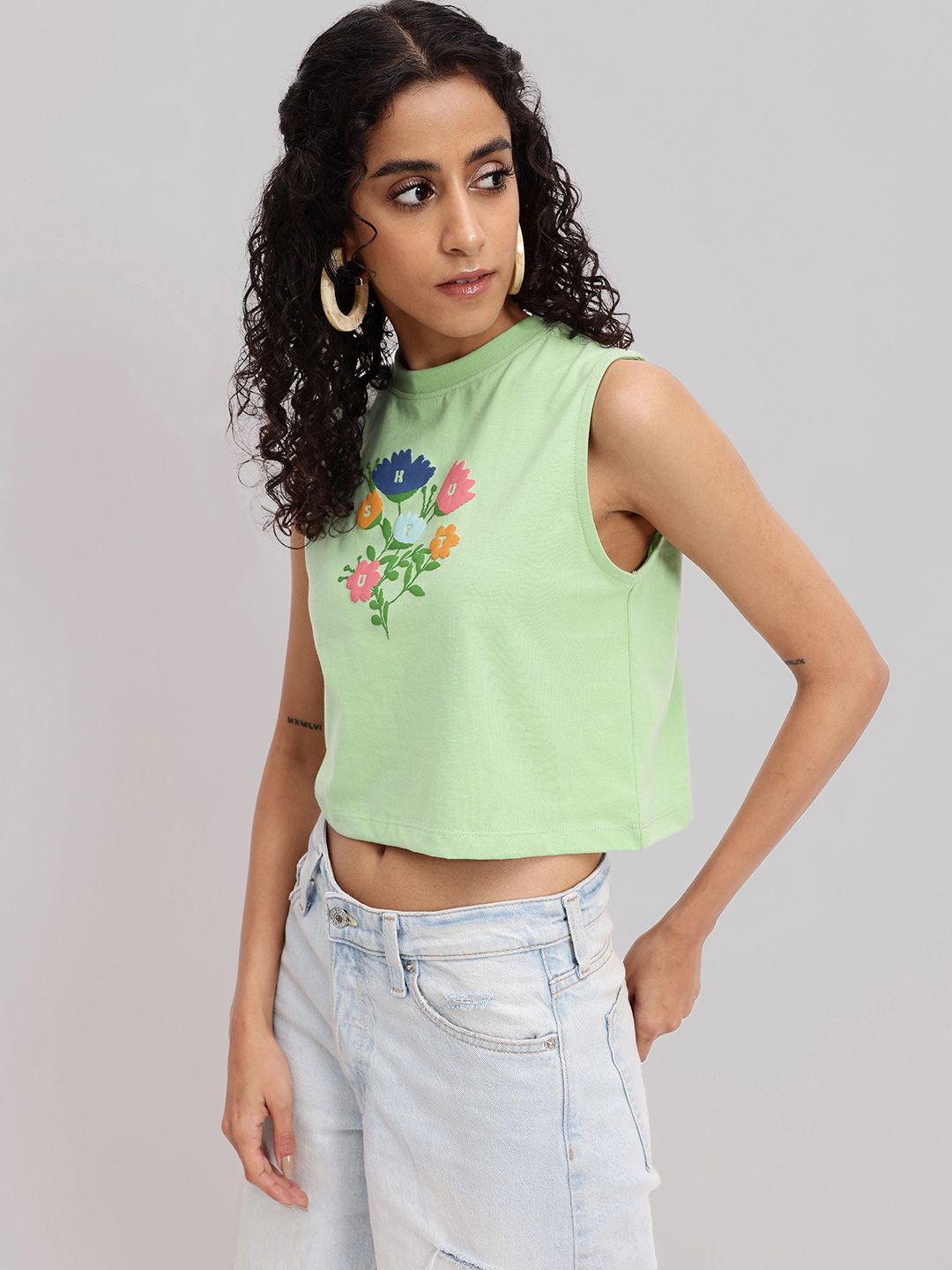 DressBerry Vibrant Artistic Flair Sleeveless Crop T-shirt