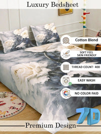 Moda Rapido X KLOTTHE Grey & White Floral 400 TC King Bedsheet with 2 Pillow Covers