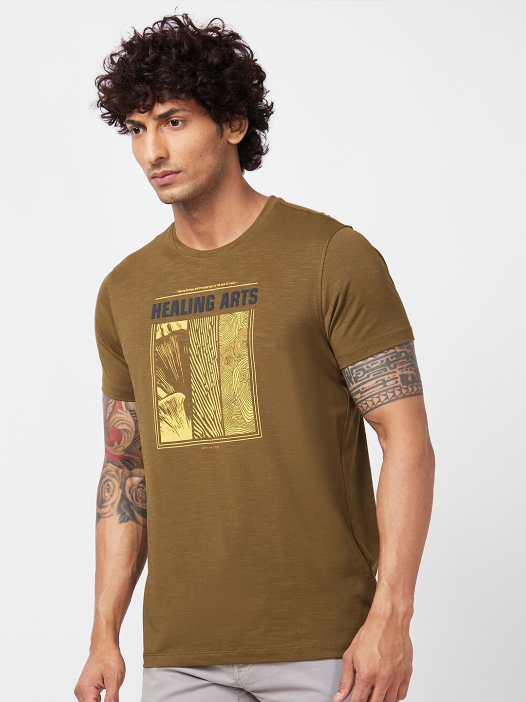 SPYKAR Graphic Printed Slim Fit Cotton Casual T-Shirt