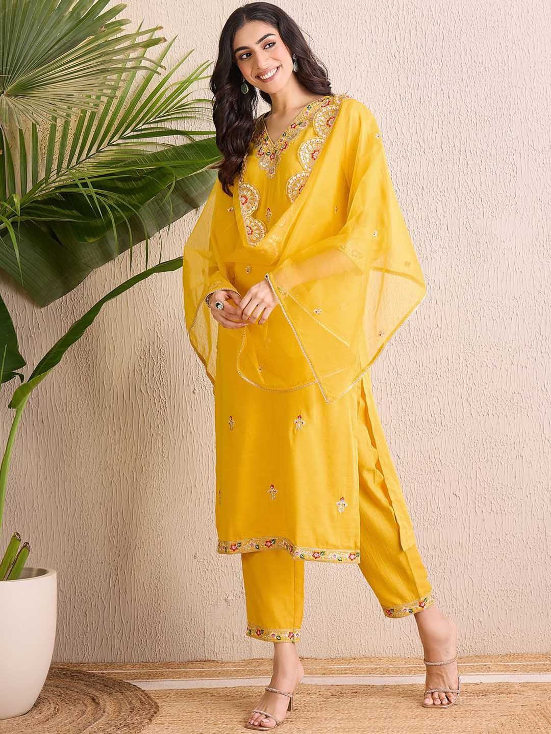 Indo Era Women Ethnic Motifs Embroidered Regular Kurta with Trousers & With Dupatta