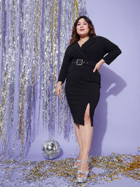 SASSAFRAS Curve Belted V-Neck Sheath Dress
