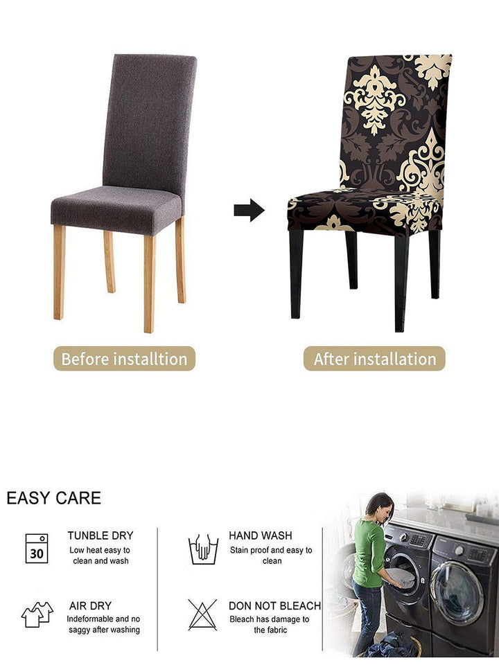 Cortina Black & Beige 6 Pieces Ethnic Motif Printed Super Stretchable Dining Chair Covers