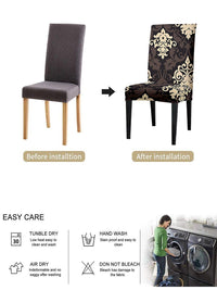 Cortina Black & Beige 6 Pieces Ethnic Motif Printed Super Stretchable Dining Chair Covers