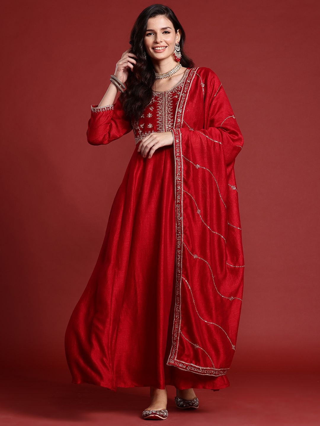 Indo Era Ethnic Motifs Embroidered Empire Kurta with Trousers & Dupatta