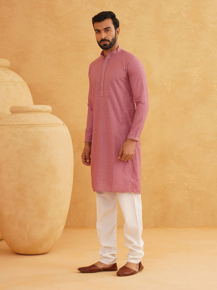 SOJANYA Kurta Kapas Tulen Sulam Geometri Dengan Churidar