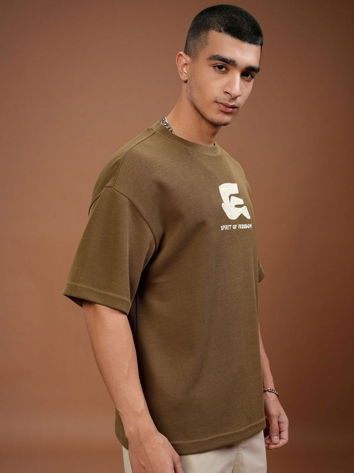 HIGHLANDER Men Self Design Drop shoulder Oversized T-shirt