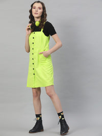 STREET 9 Women Fluorescent Green Solid Pinafore Dress