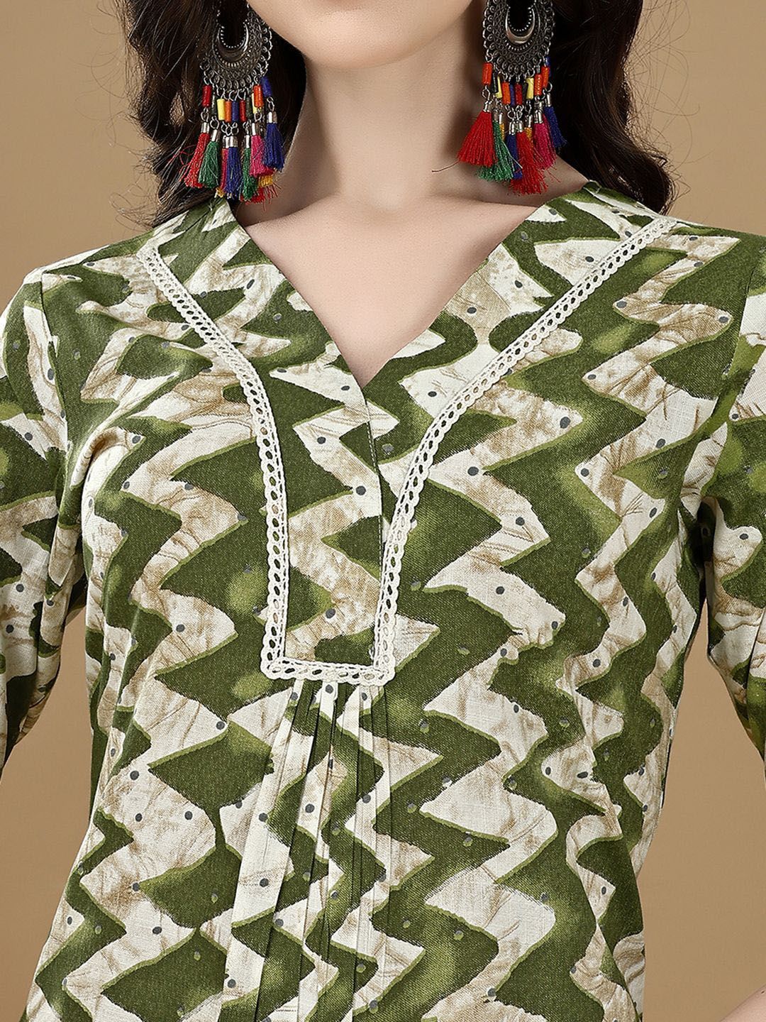 KALINI Chevron Printed Regular Kurta with Palazzos & Dupatta