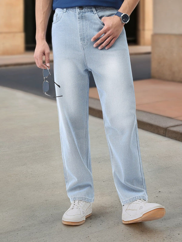 Urbano Fashion Men ais biru longgar longgar seluar jeans yang tidak dapat dibasuh