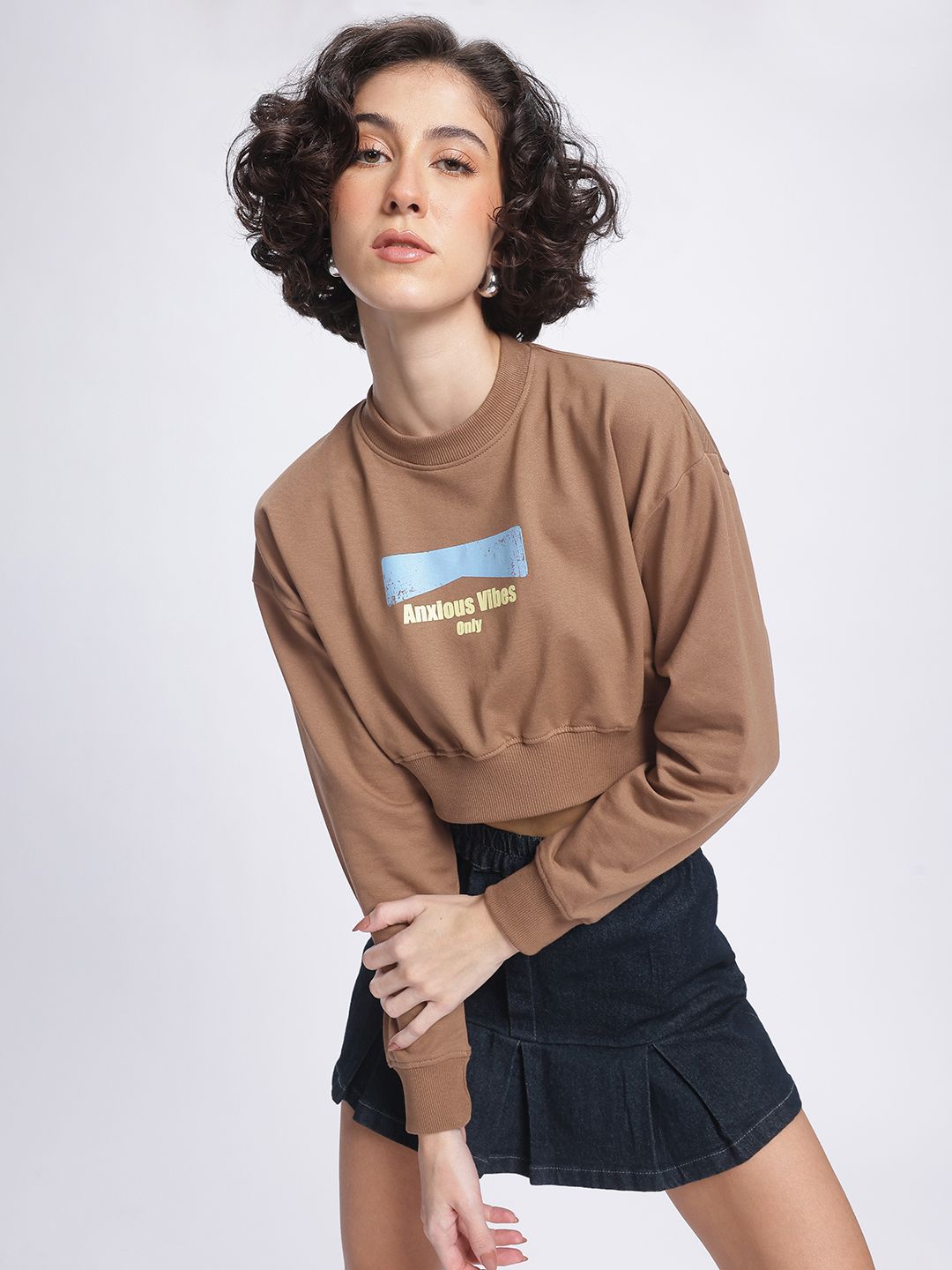 DressBerry Printed Cropped Boxy Sweatshirt