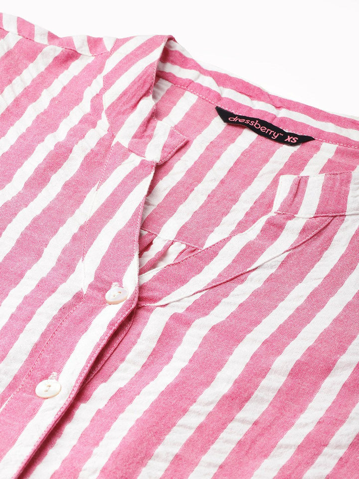 DressBerry Preppy Perfect Stripes Knotted Cotton Shirt Style Top