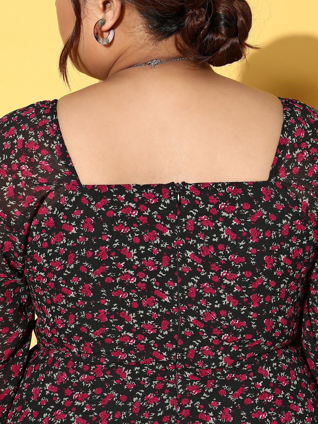 Berrylush Curve Floral Square Neck Georgette Flared Maxi Dress